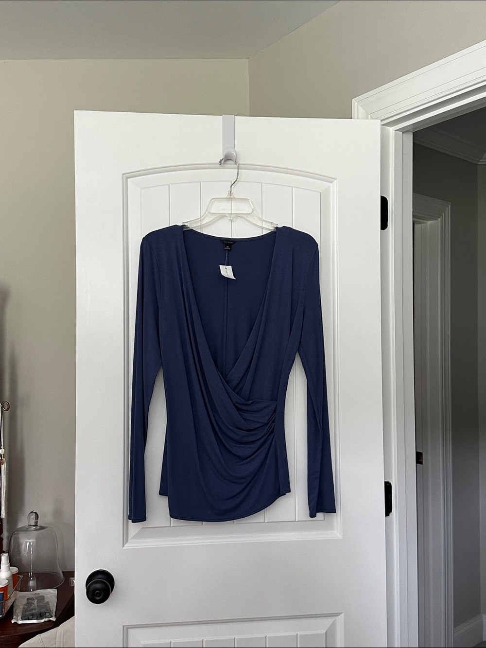 Ann Taylor Navy Draped Long-Sleeve Top